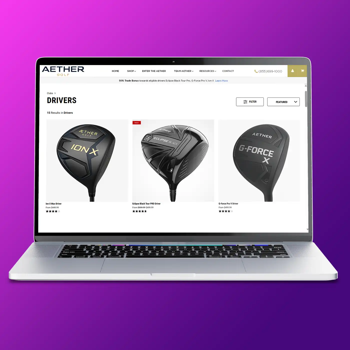 Aether Golf eCommerce website